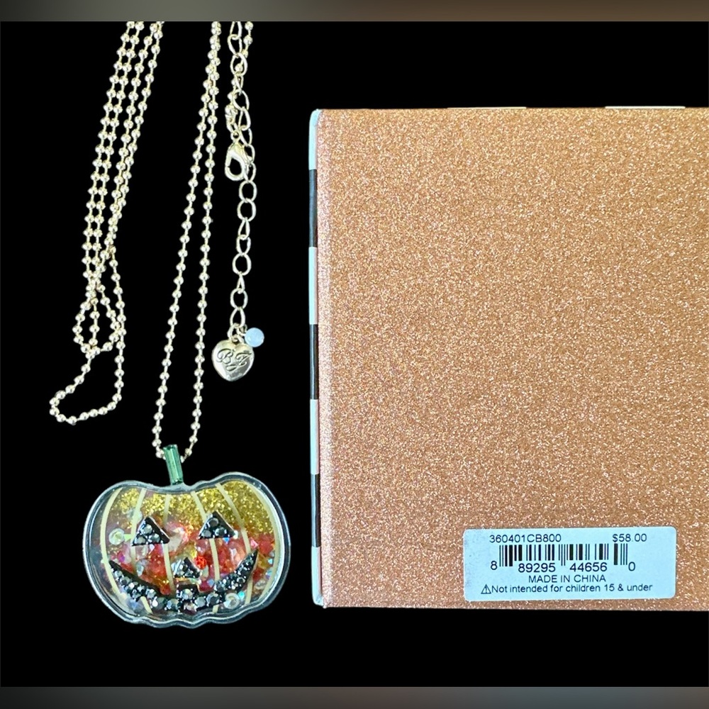 Betsey Johnson Pumpkin Fall Halloween Pendant Necklace 32” Gold Chain NW🎃 - Picture 6 of 6